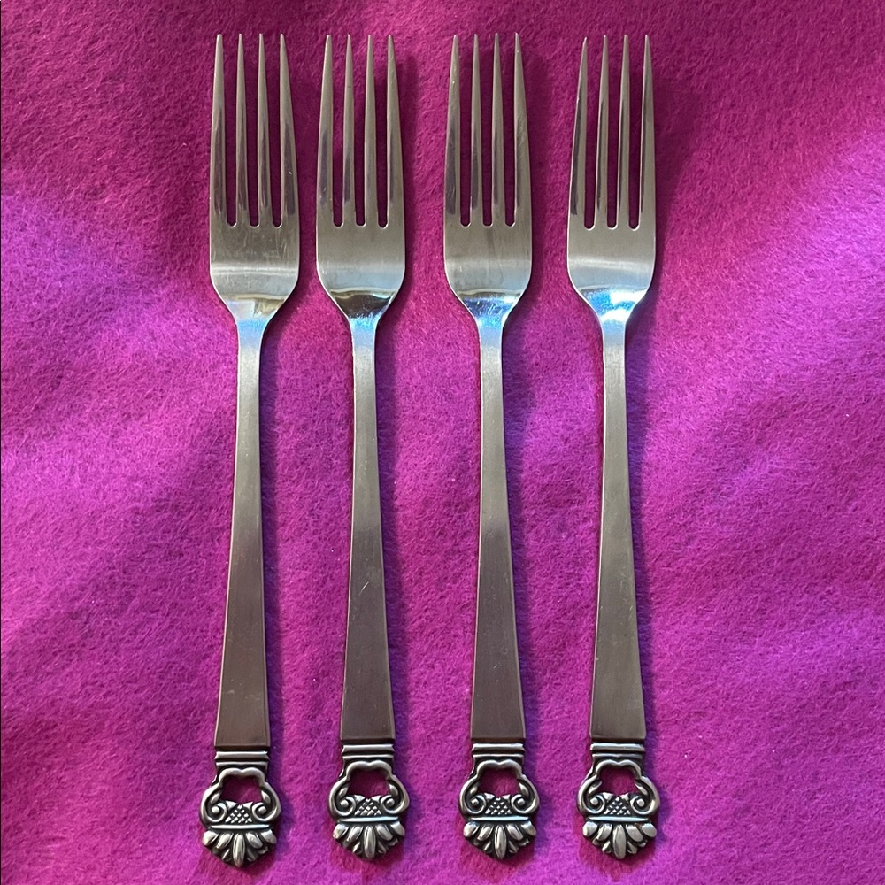 National Stainless King Eric JAPAN Set of 4 Stainless Satin Dinner Forks EUC